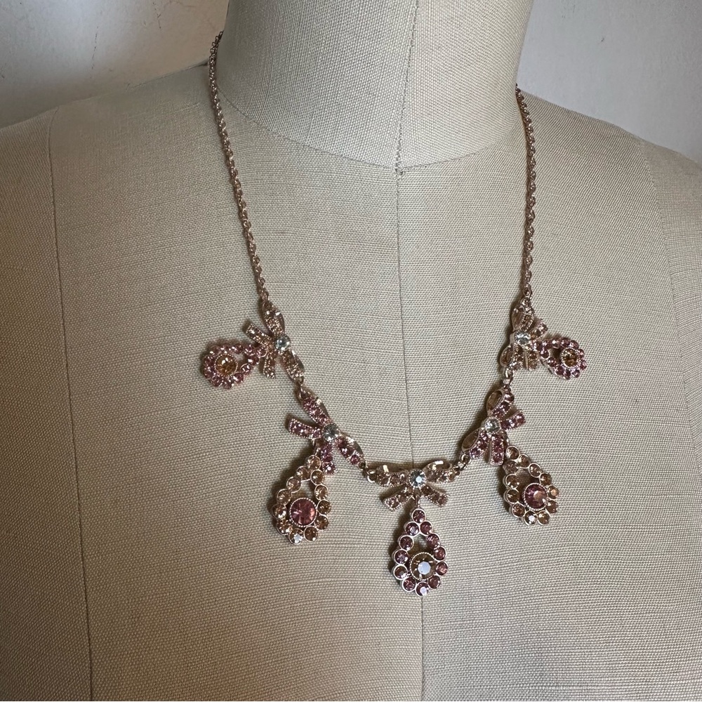 Monet Gold-tone Pink Crystal Necklace
